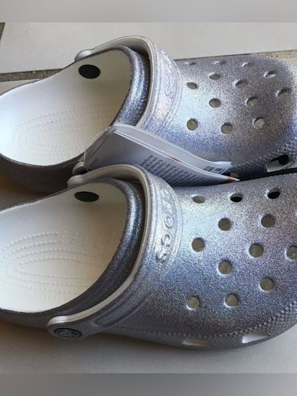 CROCS Metallic IRRIDESCENT Silver GLITTER Slip-On CROCS - Picture 2 of 6